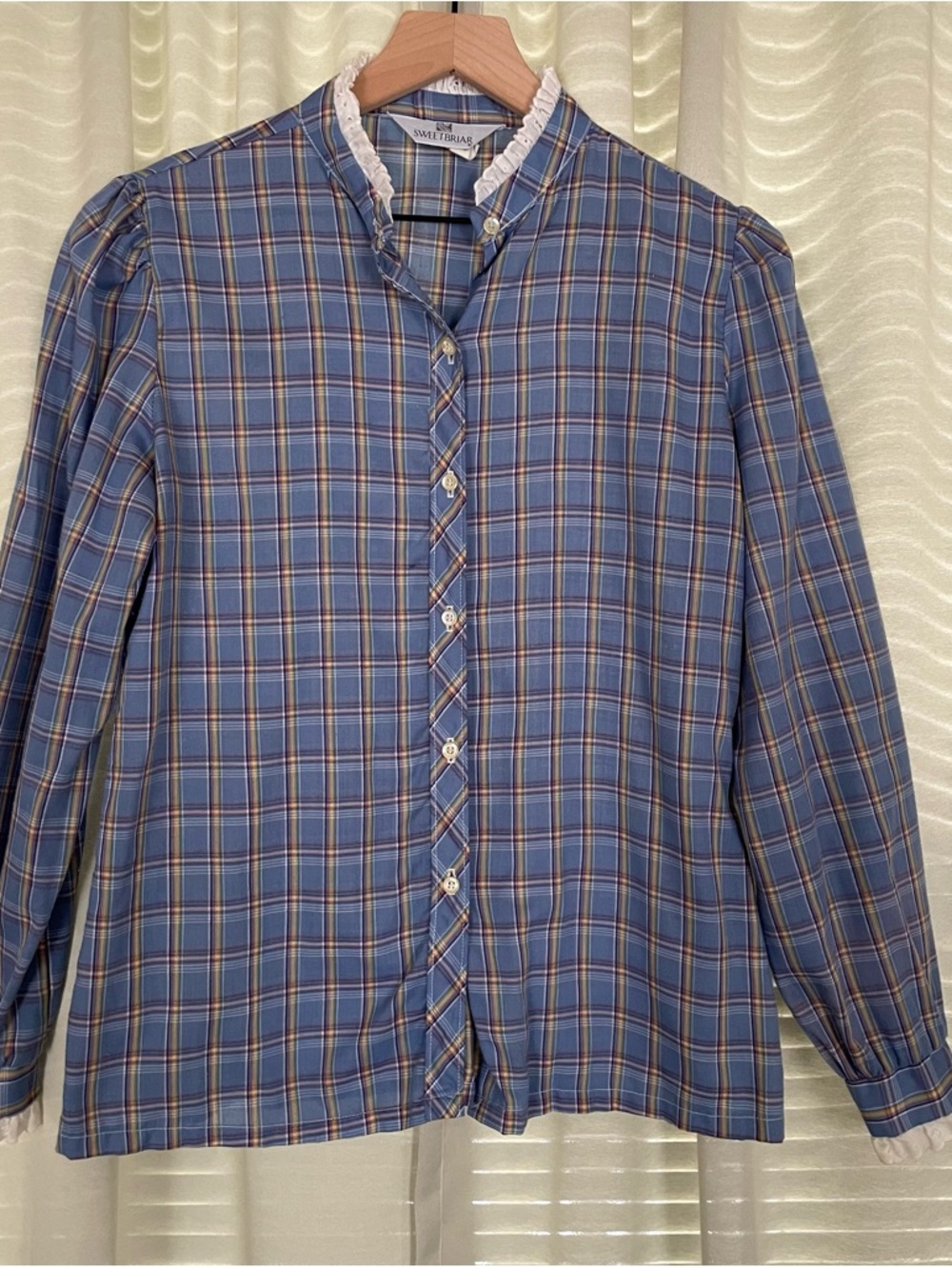 Sweetbriar Lace Trim Plaid Button Up Vintage Blouse